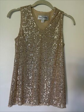 Sara Campbell Champagne Sequin V-Neck Shell